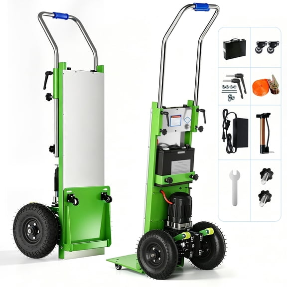 Ecojoy Electric Stair Climbing Dolly, Foldable Hand Truck with 1200W Motor | 4m Safety Rope, Large Load Capacity, Foldable Design, Powered Stair Climbing, Furniture & Warehouse Use, Green