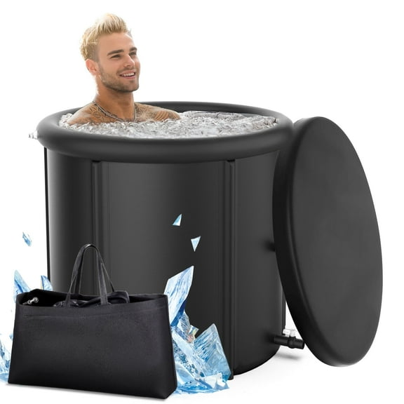 Ecojoy Ice Bath Tub for Cold Plunge, Portable Ice Pod with Lid & Cover, 100Gal Inflatable Ice Plunge Tub with 2 Drain Valves for Chiller Connection, Cold Therapy Recovery, Indoor Outdoor Use