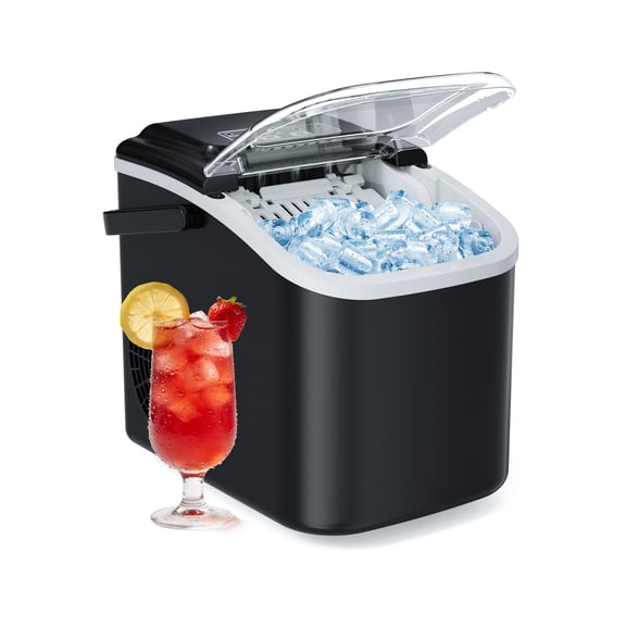 Ecojoy Portable Countertop Ice Maker, 26lbs Per Day, 6 Mins Fast Ice Making, Self-Cleaning, Compact Stainless Steel Ice Machine with Carry Handle for Home, Camping, RV, Office, Boat