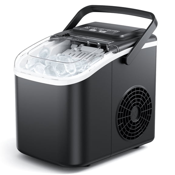 Ecojoy Portable Countertop Ice Maker - Makes 26lbs/24h in 6 Mins, Self-Cleaning, with Carry Handle, Ideal for Home, Camping & Office, Stainless Steel