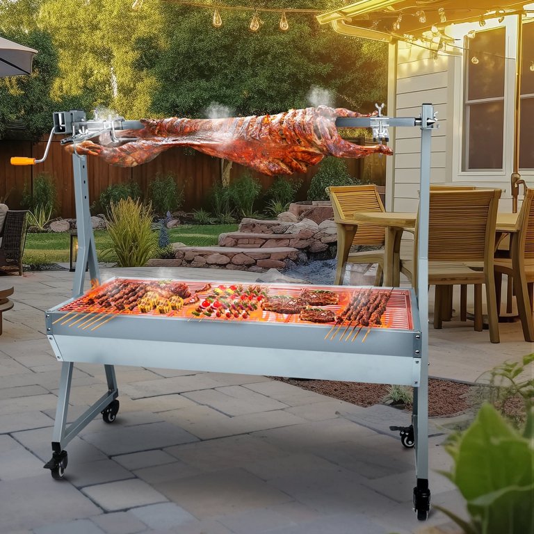 Eco Joy Rotisserie Grill Roaster, 132lbs Charcoal BBQ Grill with