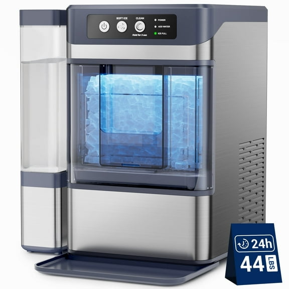 Ecojoy Stainless Steels Portable Countertop Nugget Ice Maker Machine, 44Lbs/24H with 0.8 Gallon Tank,Soft Chewable Pellet Ice Ready in 5-10min, Self-Cleaning