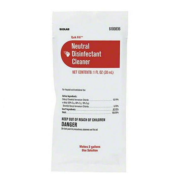 Ecolab® 61008360 Quik Fill Neutral Disinfectant Cleaner - 50/1 oz Packets. Each Packet Makes 2 gallons