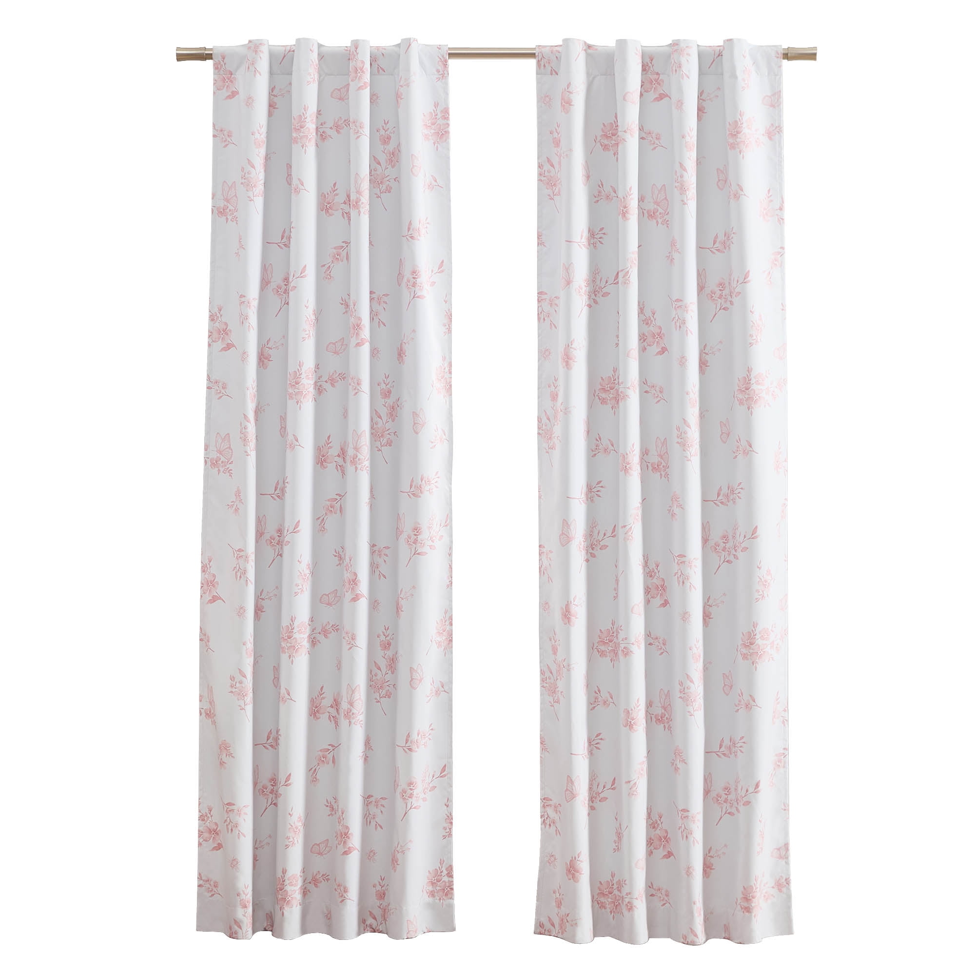 Ecologee Butterfly 100% Blackout Rod Pocket Back Tab Single Indoor Curtain Panel, Pink, 40" W x 84" L