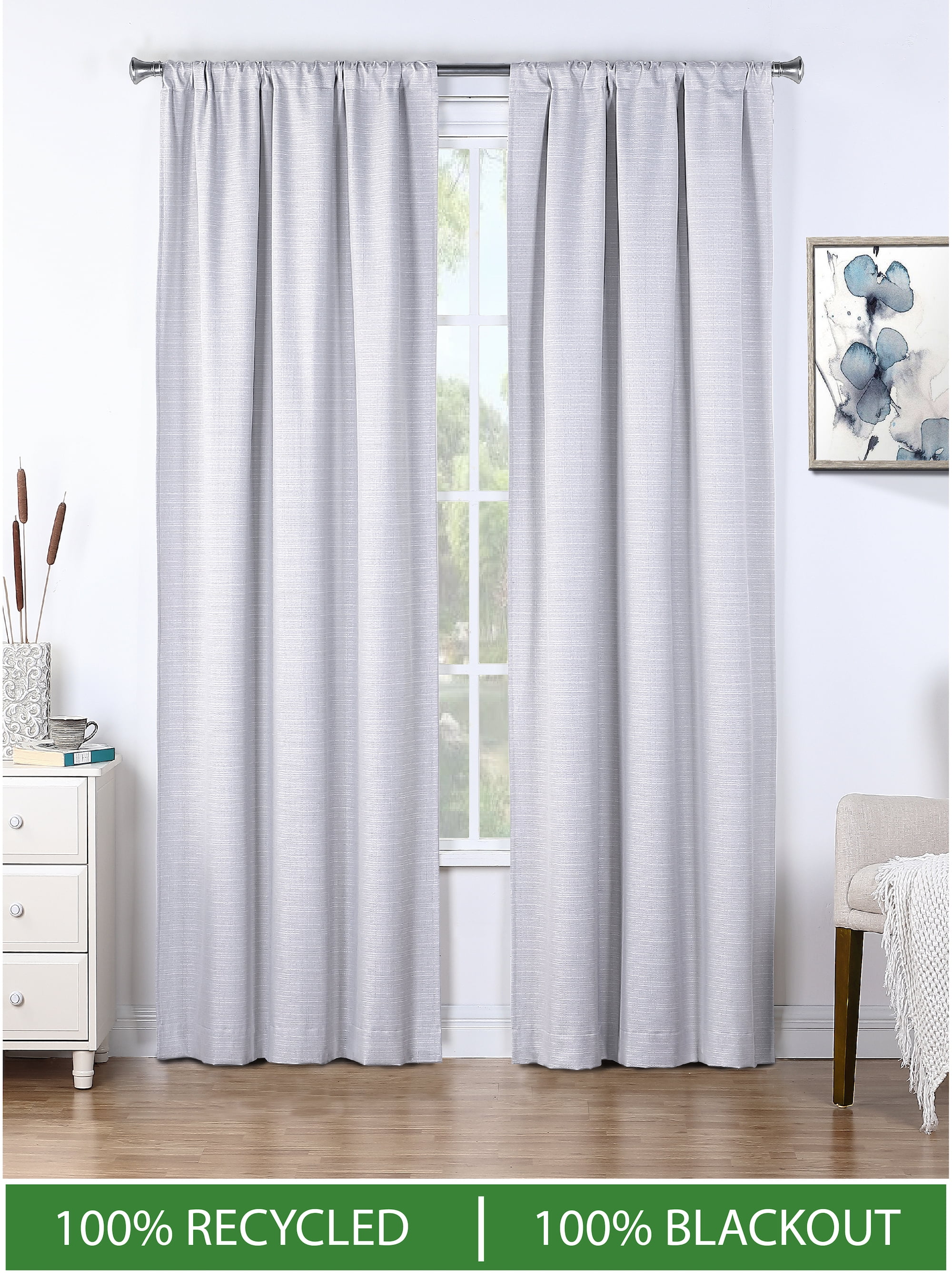 Ecologee Textured 100% Blackout Indoor Curtains 2 Pack Panel Set - 100% Recycled, Ivory, 40" W x 84" L