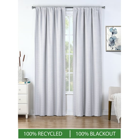 Ecologee Textured 100% Blackout Indoor Curtains 2 Pack Panel Set - 100% Recycled, Ivory, 40" W x 95" L