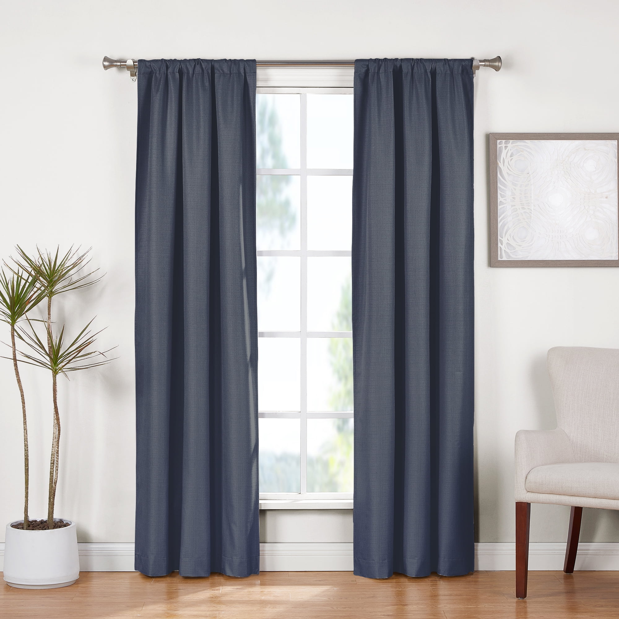Ecologee Wakefield Textured Total Blackout Rod Pocket Curtain Panel Pair, Navy, 37" W x 84" L