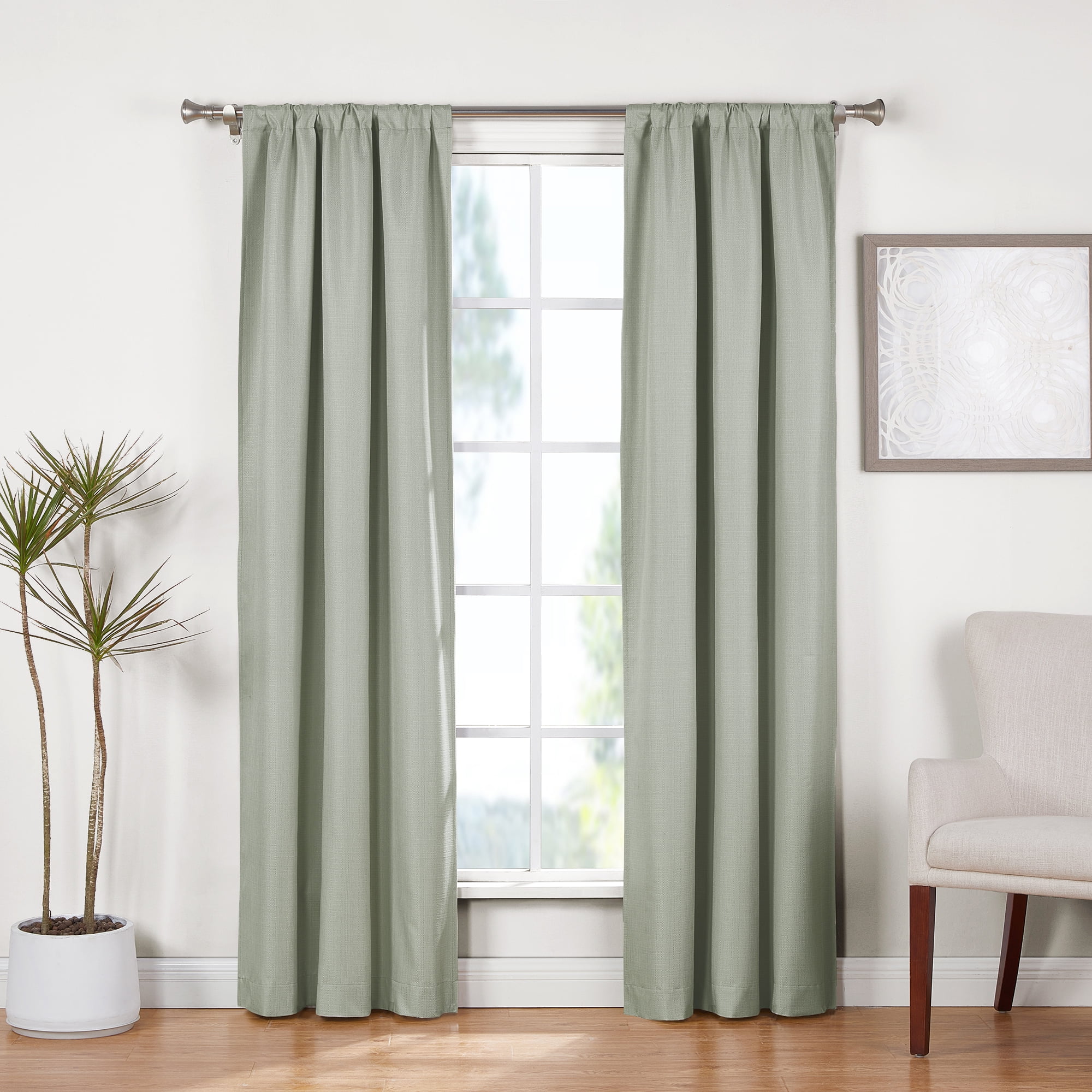 Ecologee Wakefield Textured 100% Blackout Rod Pocket Indoor Curtain Panel Pair, Sage, 37" W x 84" L
