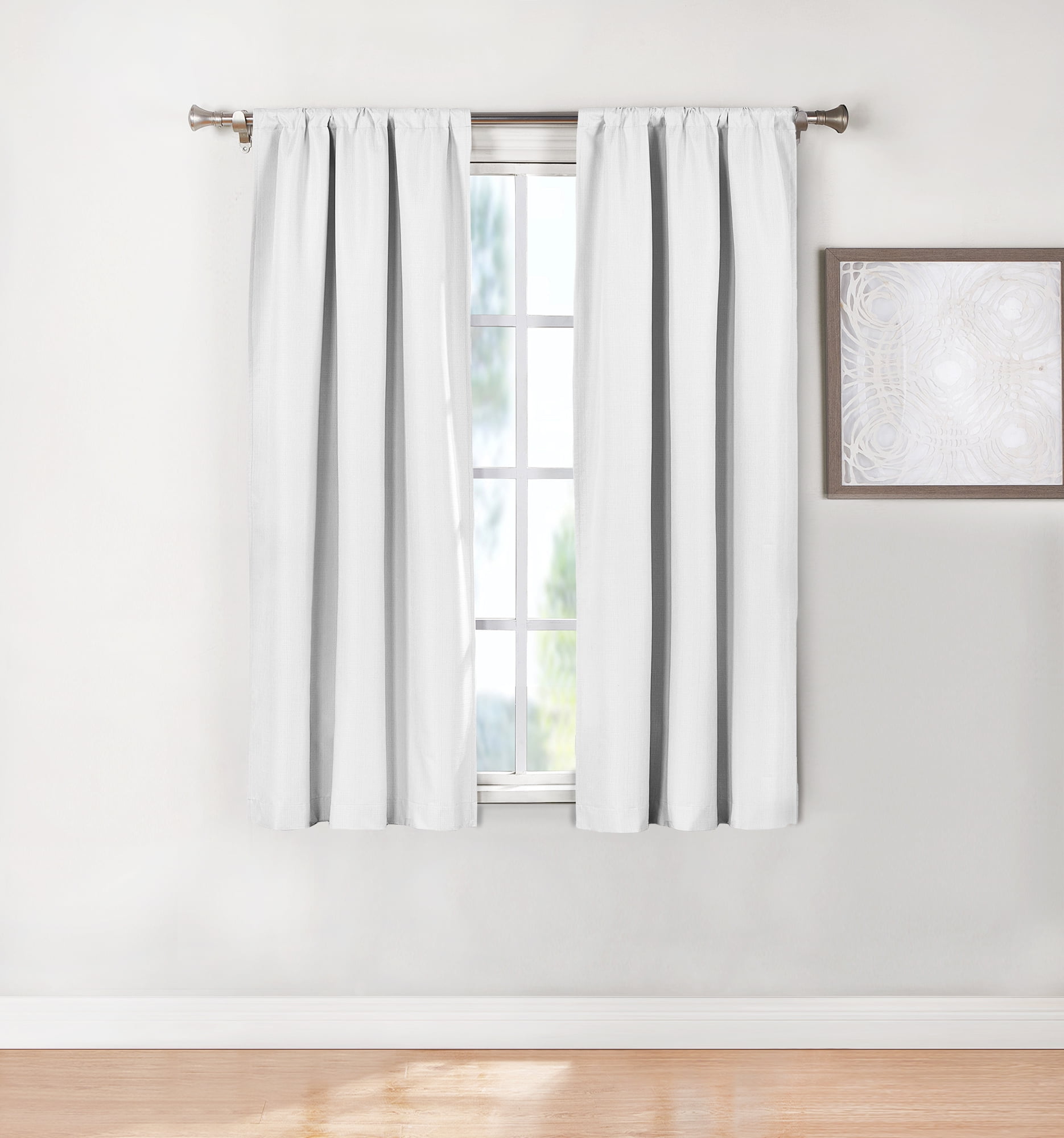 Ecologee Wakefield Textured 100% Blackout Rod Pocket Indoor Curtain Panel Pair, White, 37" W x 63" L