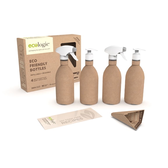 Ecologic Brands Kit of Four Refillable, Recyclable, Renewable, Containers - Two Sprayers and Two Pumps.
