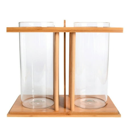 Ecological Fish Tank Dual Glass Desktop Mini DIY Goldfish Aquarium Creative Bamboo Wooden Frame Durable LED Light Function Fully Transparent Design