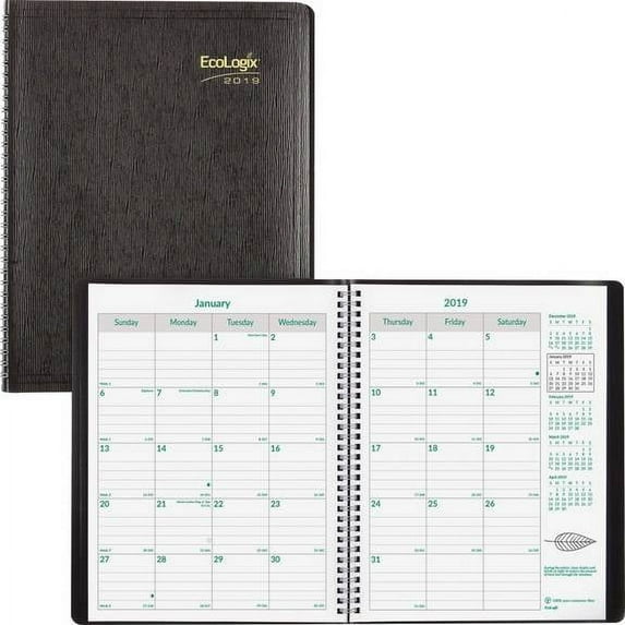Ecologix Recycled Monthly Planner, Ecologix Artwork, 11 X 8.5, Black Cover, 14-month (dec To Jan): 2022 To 2024