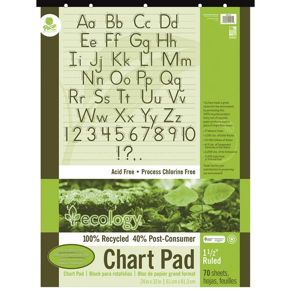 Ecology Recycled Chart Pad, Manuscript Cover, 1-1/2" Ruled 24" x 32", 70 Sheets