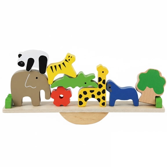 Ecology Wooden Animal See-Saw & 12-Piece Building Blocks Set, Friendly Stacking Balancing Play Toy For Kids Outdoor Indoor