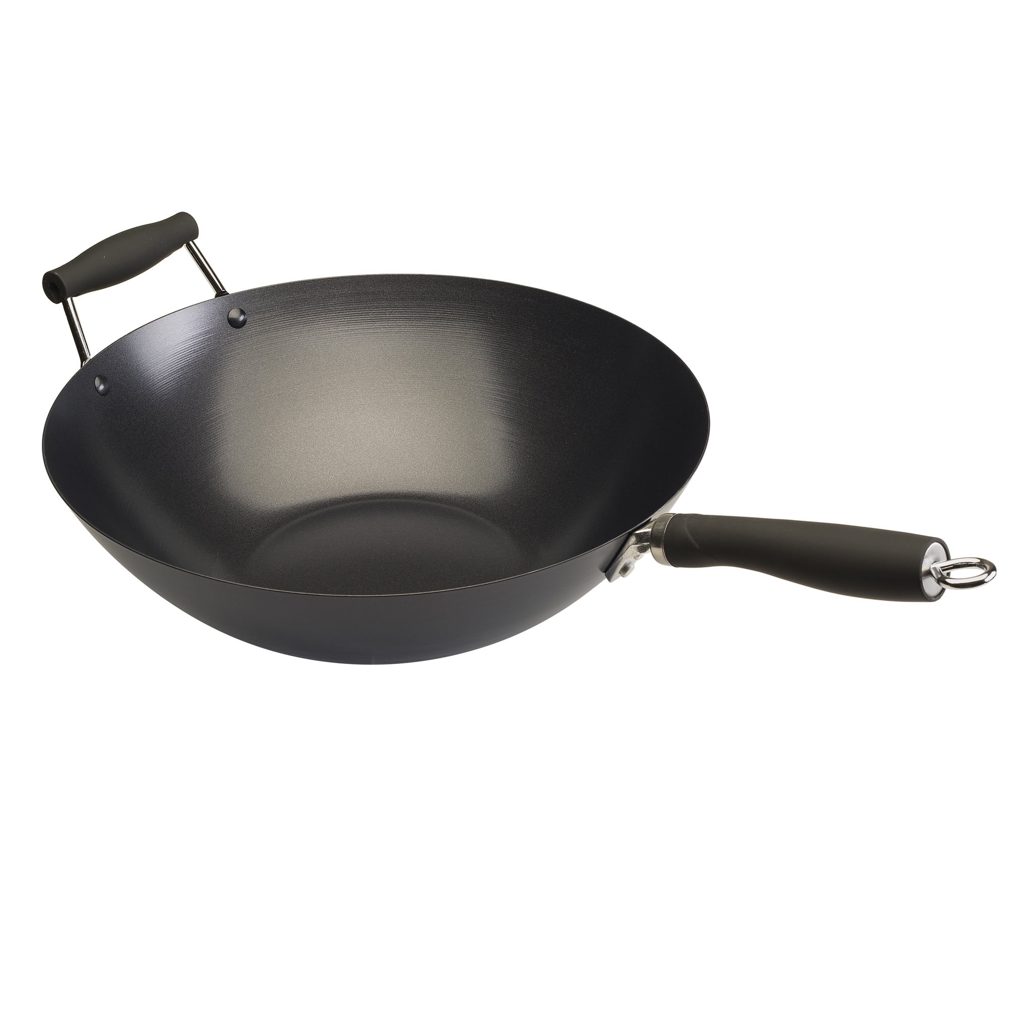 Black Non-Stick Carbon Steel Wok with Helper Handle, 14"