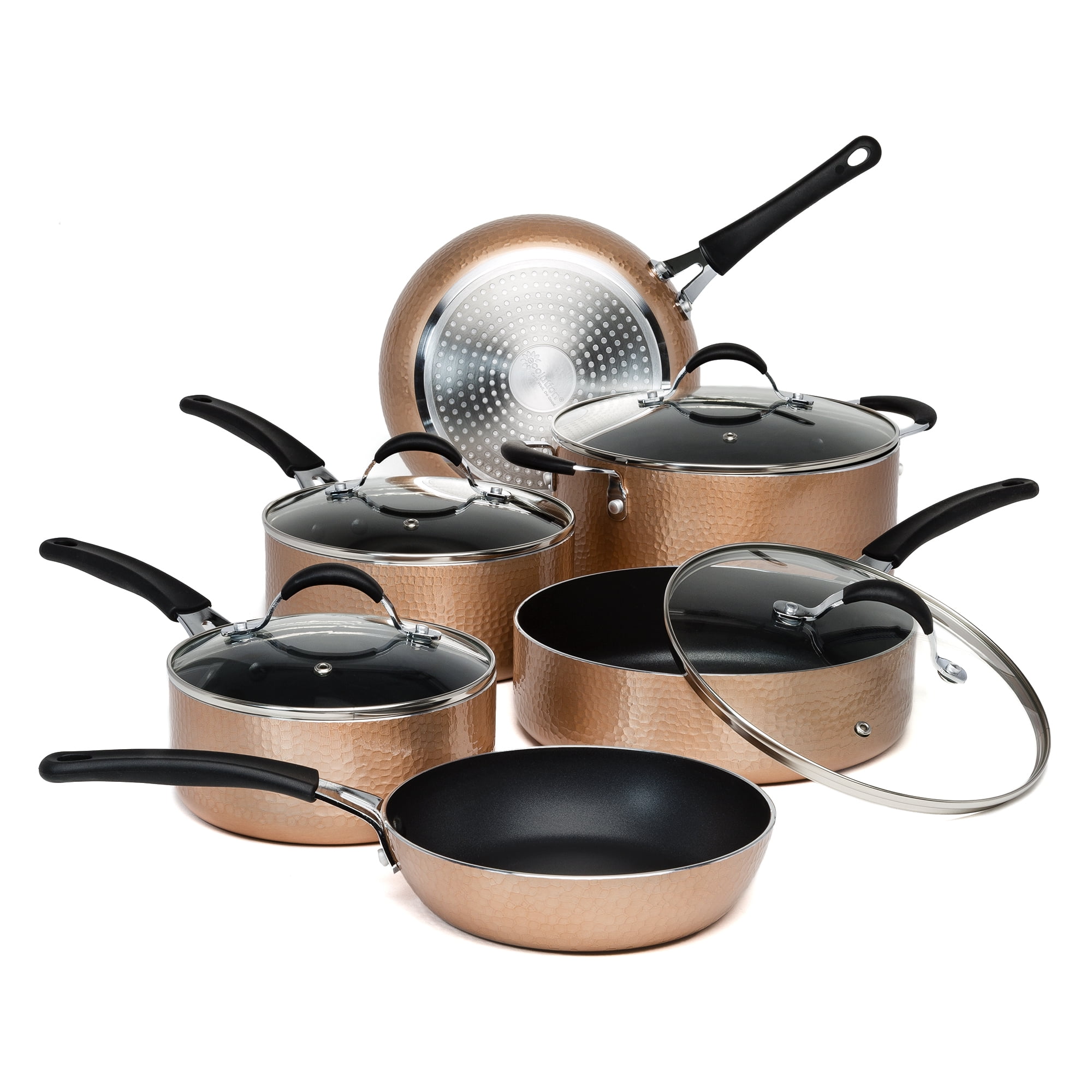 Fit Choice 8 Pieces Steel Hammered Copper Cookware Set Pots and Pans  W/Non-stick Coating & Aluminum Composition Finishes, Cookware Set Copper  Dishwasher Safe For All Cooktops (8 Pieces) 