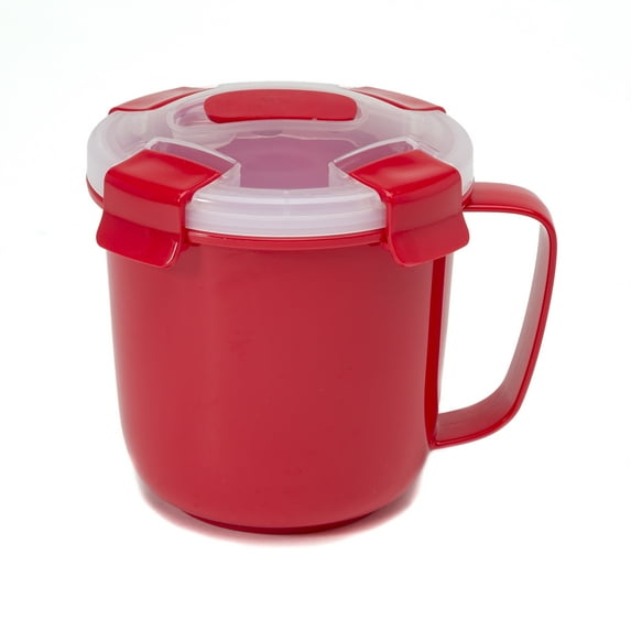 Ecolution Microwave Soup Mug with Quadruple Snap Lock Lid, 24 oz., Red