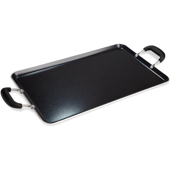 Ecolution  Nonstick Double Burner Griddle, Easy To Clean, Cool Touch Silicone Handle, Dishwasher Safe Pots and Pans, 12-Inch x 18-Inch, Black