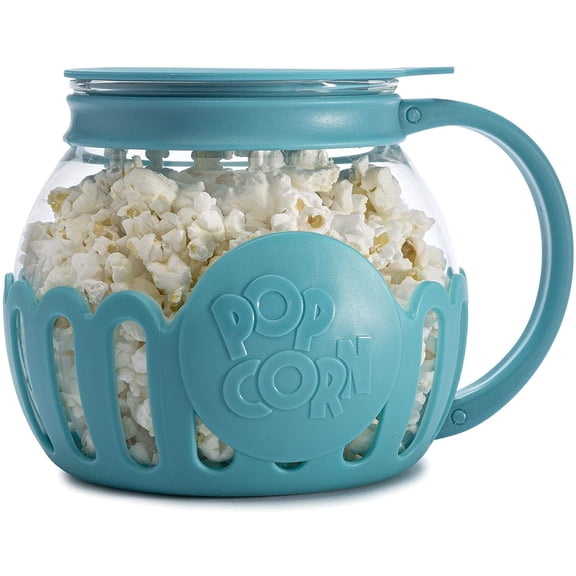 Ecolution Patented Micro-Pop Microwave Popcorn Popper with Temperature Safe Glass, 3-in-1 Lid Measures Kernels and Melts Butter, Made Without BPA, Dishwasher Safe, 1.5-Quart, Teal
