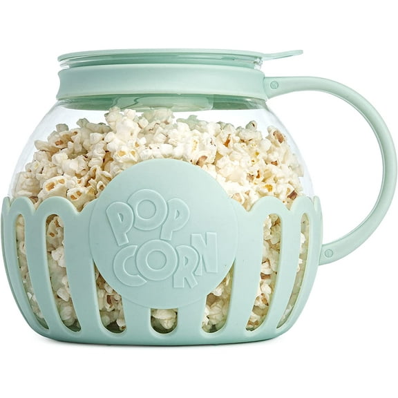Ecolution Patented Micro-Pop Microwave Popcorn Popper with Temperature Safe Glass, 3-in-1 Lid Measures Kernels and Melts Butter, Made Without BPA, Dishwasher Safe, 3-Quart, Aqua