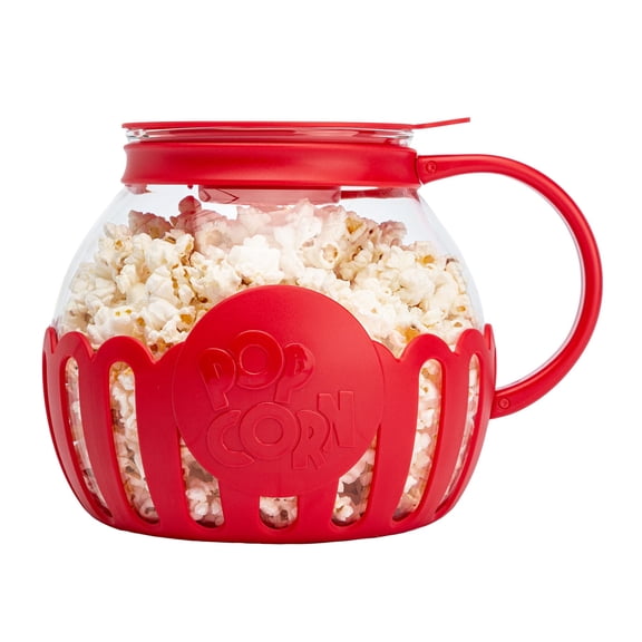 Ecolution Patented Micro-Pop Microwave Popcorn Popper with Temperature Safe Glass, 3-in-1 Lid Measures Kernels and Melts Butter, Made Without BPA, Dishwasher Safe, 3-Quart, Red Y101