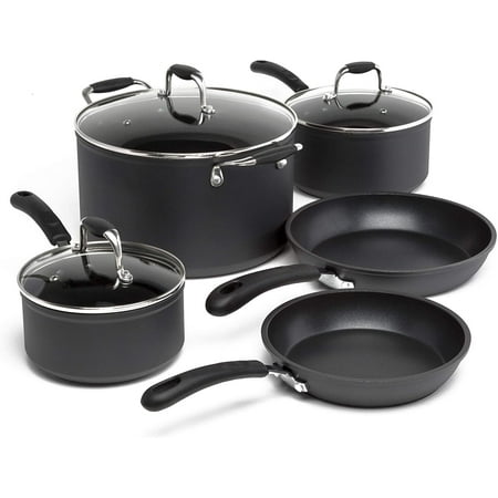 Ecolution Symphony 8 Piece Non-Stick Aluminum Cookware Set, Dishwasher Safe, Slate