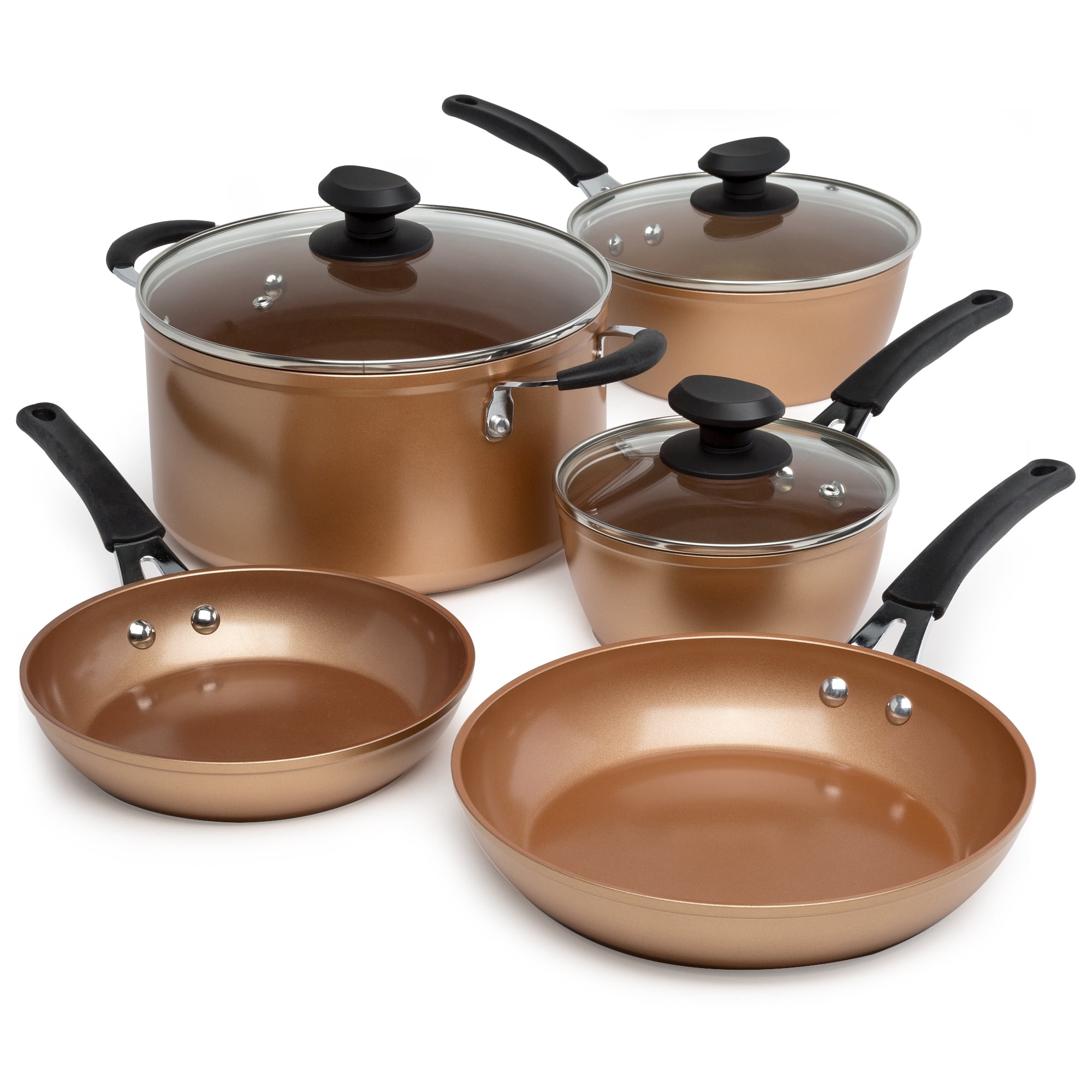 LavoHome Copper Frying Pan Set 8 & 10 Ceramic non-stick/induction Bottom Oven Safe Stainless Steel Handle No oil/butter Needed & Dis