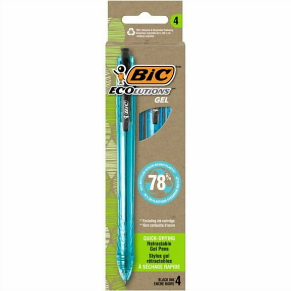 Ecolutions Gel Pen, Retractable, Medium 1 mm, Black Ink, Blue Barrel, 4/Pack | Bundle of 2