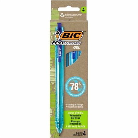 Ecolutions Gel Pen, Retractable, Medium 1 mm, Blue Ink, Blue Barrel, 4/Pack | Bundle of 5