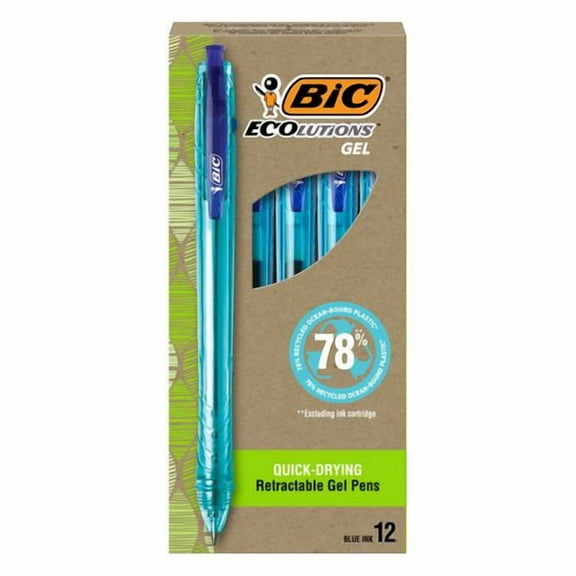 Ecolutions Gel Pen, Retractable, Medium 1 mm, Blue Ink, Blue Barrel, Dozen | Bundle of 2