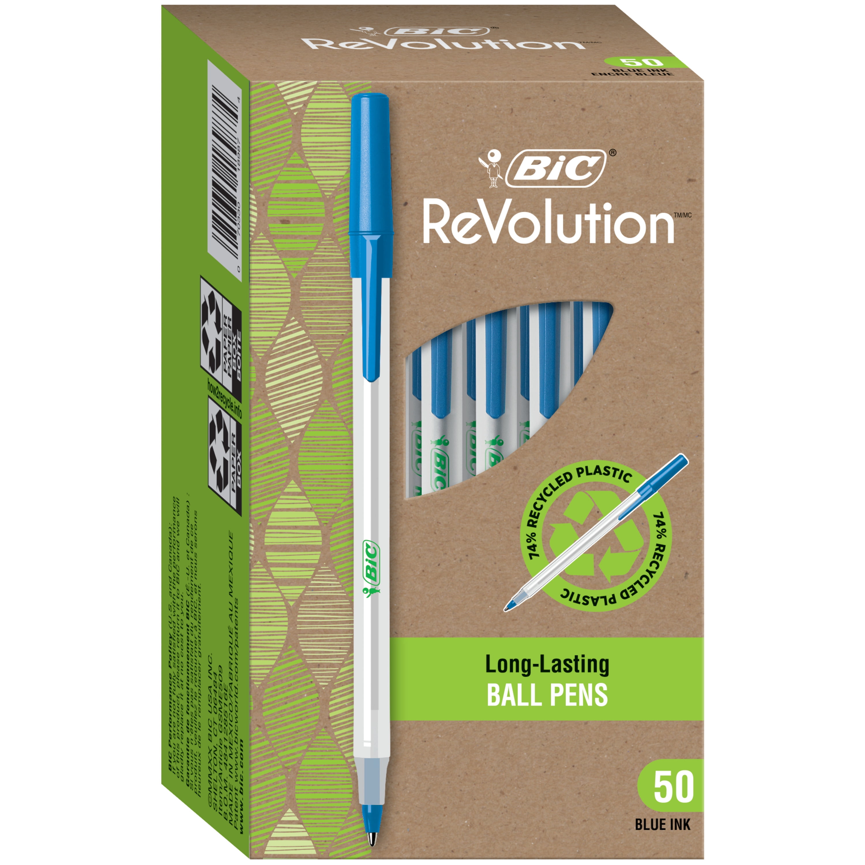 Ecolutions Round Stic Ballpoint Pen Value Pack, Stick, Medium 1 Mm, Blue Ink, Clear Barrel, 50/pack | Bundle of 5 Packs