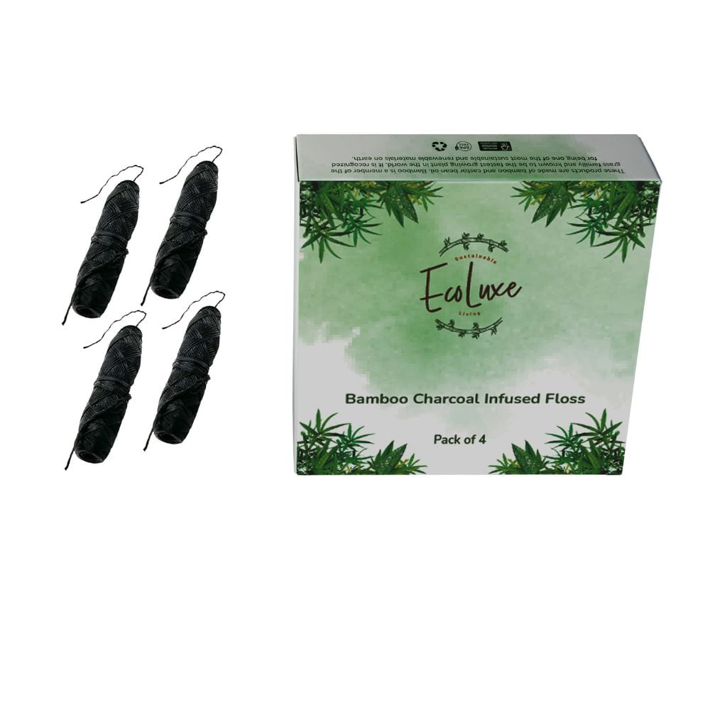 Ecoluxe 4 pack Bamboo Charcoal Dental Floss Refill Mint Flavored 98