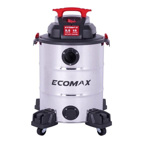 Ecomax EM18156 Wet/Dry Shop Vacuum, 10-Gallon 5.5HP Stainless Steel Tank – Ideal for Garage, Car & Jobsite Use
