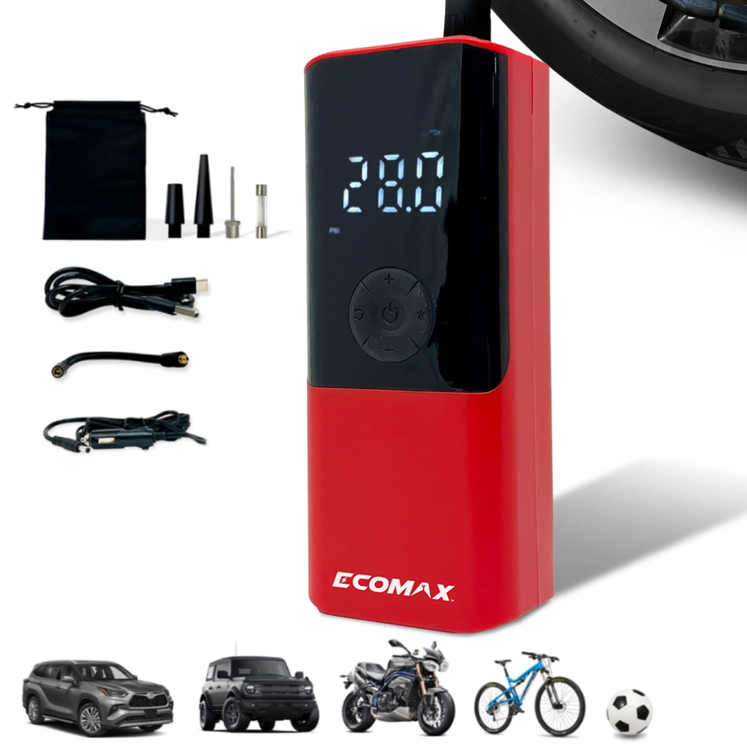 Ecomax 12.6 Volt Portable Digital Cordless Inflator for Tires, 4500 mAh Battery, up to 150 PSI with Auto-Stop