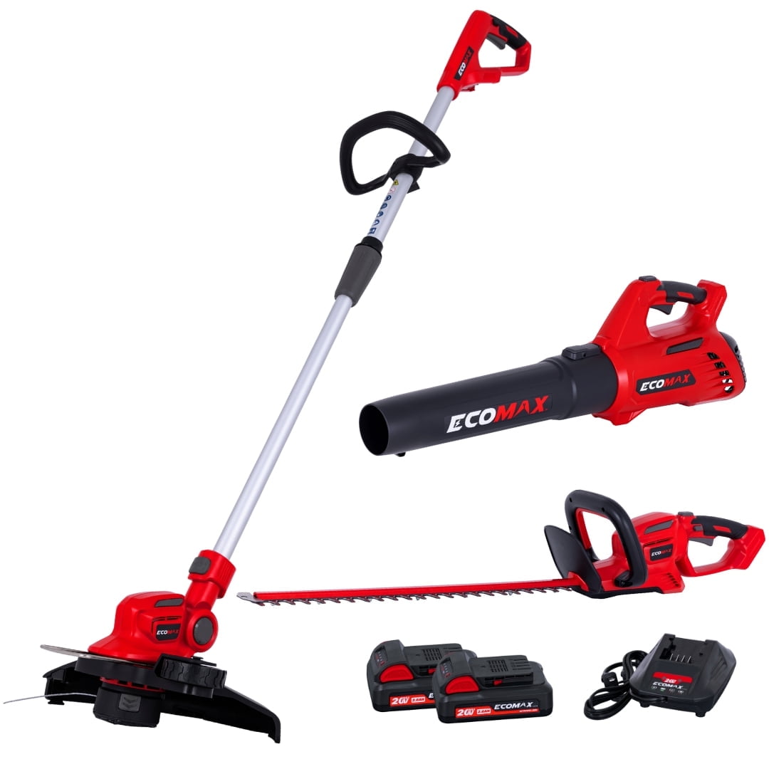 Ecomax EMA2002-002 20V Cordless Blower, String Trimmer & Hedge Trimmer Combo Kit Includes (2) 2.0Ah Batteries & Charger