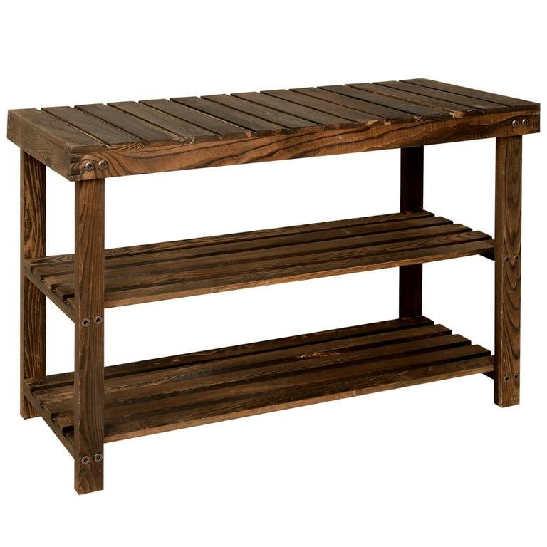 Ecomex 27.5 Solid Wood Shoe Bench 3 Tier Storage Rack Shelf Wooden Seat for Entryway Hallway Walmart