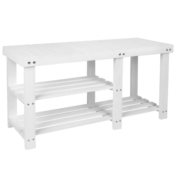 Ecomex 33.6" Solid Wood Shoe Bench, 3-Tier Shoe Organizer for Entryway Hallway - White