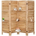 thumbnail image 1 of Ecomex 4 Panel Folding Room Divider Screen with Display Shelves 5.6 ft Tall, Natural Color, 1 of 7