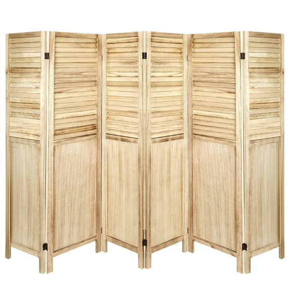 Ecomex 6 Panels Room Divider Half Louver-Design Wood Folding Privacy Screen, Natural