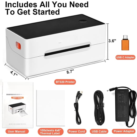 Ecommerce Label Printer 4x6, Thermal Shipping Label Printer, Support Amazon, Ebay, USPS, Pirate Ship, Bluetooth and USB Connection