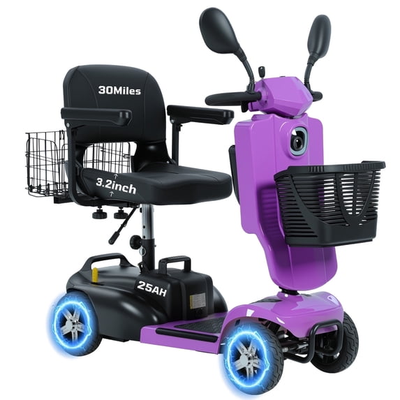 Ecomobi Upgraded Mobility Scooter,30 Miles 4 Wheels Mobility Scooter for Adults/Seniors, 350W Powered Electric Wheelchair Device w/25Ah Remvable Battery, Foldable Design,Wind Deflector, Dual Baskets