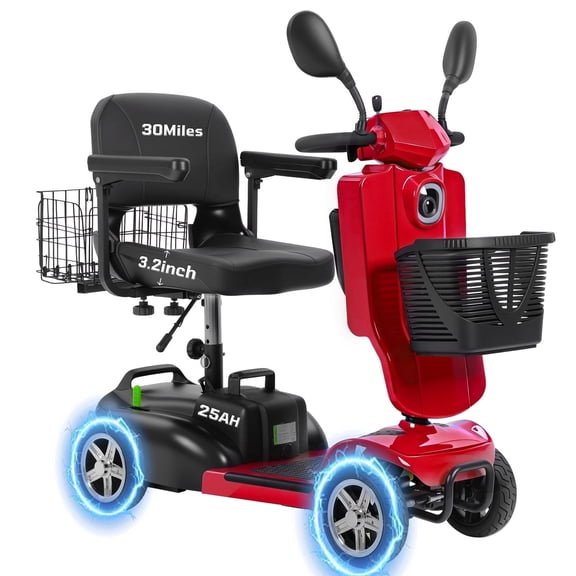 Ecomobi Upgraded Mobility Scooter,30 Miles 4 Wheels Mobility Scooter for Adults/Seniors, 350W Powered Electric Wheelchair Device w/25Ah Remvable Battery, Foldable Design,Wind Deflector, Dual Baskets