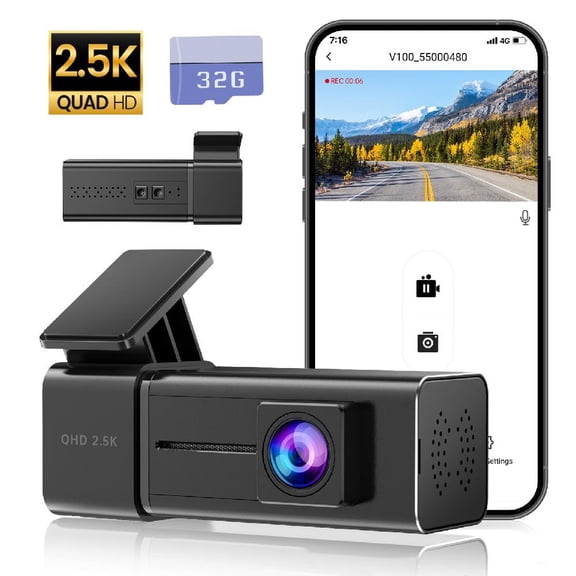 Ecomoment Dash Cam Front 2.5K Car Camera, 2560x1440P Dash Camera for Cars, Mini Dashcams with 32G SD Card, WiFi APP Control, Night Vision, 24H Parking Mode, Loop Recording, G-Sensor,WDR, Uber