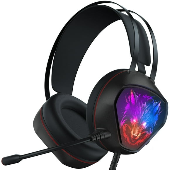 Ecomoment Gaming Headset for PC, PS5, Xbox Series X/S, Xbox One, Switch, MAC, Xbox Headset with Noise Canceling Microphone, Wired Over-Ear Gaming Headphones with RGB Light&Bass Surround