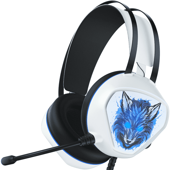 Ecomoment Gaming Headset for PC, PS5, Xbox Series X/S, Xbox One, Switch, MAC, Xbox Headset with Noise Canceling Microphone, Wired Over-Ear Gaming Headphones with RGB Light&Bass Surround,White