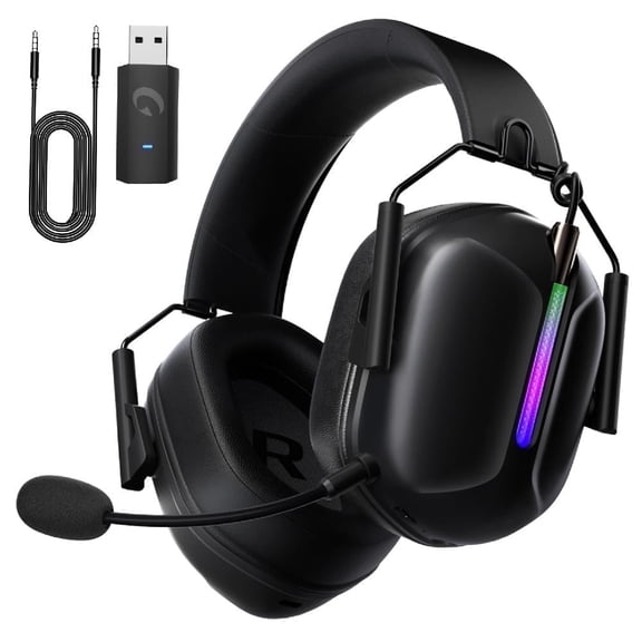 Artsic Wireless Gaming Headphones,2.4 GHz USB Gaming Headset with Detachable Microphone Compatible for PS5 PC Switch PC with Bluetooth 5.2, 3.5mm Wired for Xbox Series,RGB Light, 40H, Black