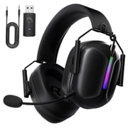 Ecomoment Wireless Gaming Headphones,2.4 GHz USB Gaming Headset with Detachable Microphone Compatible for PS5 PC Switch PC with Bluetooth 5.2, 3.5mm Wired for Xbox Series,RGB Light, 40H, Black
