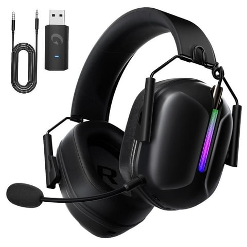 Ecomoment Wireless Gaming Headphones,2.4 GHz USB Gaming Headset with Detachable Microphone Compatible for PS5 PC Switch PC with Bluetooth 5.2, 3.5mm Wired for Xbox Series,RGB Light, 40H, Black