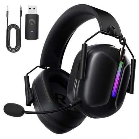 ECOMOMENT WIRELESS GAMING HEADPHONES,2.4 GHZ USB GAMING HEADSET WITH DETACHABLE MICROPHONE COMPATIBLE FOR PS5 PC SWITCH PC WITH BLUETOOTH 5.2, 3.5MM WIRED FOR XBOX SERIES,RGB LIGHT, 40H, BLACK