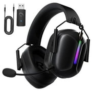 Ecomoment Wireless Gaming Headphones,2.4 GHz USB Gaming Headset with Detachable Microphone Compatible for PS5 PC Switch PC with Bluetooth 5.2, 3.5mm Wired for Xbox Series,RGB Light, 40H, Black